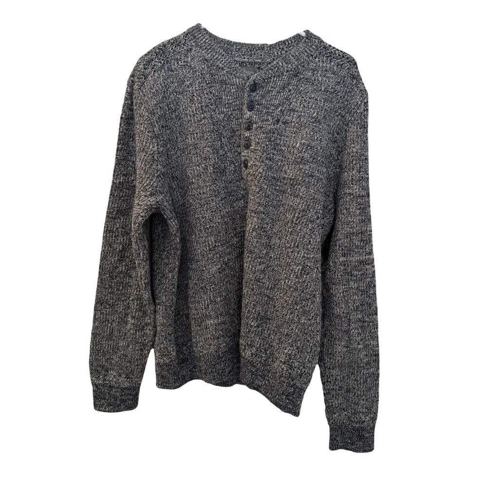 Men's L.L. Bean Signature Marled Cotton Henley Sweater Cream Navy, Size L